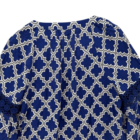 Crown Ivy Moroccan Market Blouse Womens Blue White Crochet Cutout Size PL - Picture 3 of 9